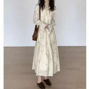 Casual Dresses Chinese Style Women's Vestidos De Mujer Fashion Floral Chiffon Long Sleeved Skirt Elegant Loose Maxi Dress Female