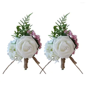 Decorative Flowers 2 Pcs Wedding Corsage Brooch Creative Emulation Rose Silk Bridal Decoration Bridegroom