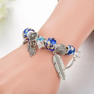 Charmarmband Janyee Pulcera Blue med stjärna Dreamcather för kvinnor DIY -pärlor Fit Pan Bangles smycken Drop B22033