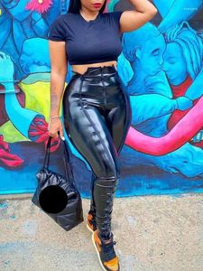 Kadın Pantolon Gotik Punk Patent Deri Kadınlar Yüksek Bel Çift Zip Pvc Pecil Bayanlar Strath Pu Bodycon