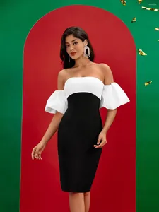 Casual Dresses Black and White Bandage Dress Women Party Bodycon Elegant Mini Sexig Off Shoulder Birthday Evening Club Outfits 2024