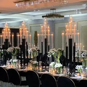 Wedding supplies decoration geometric black metal backdrop stand led candlstick holder wedding arch for walkway stage decor 200