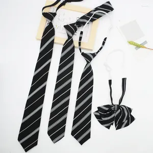 Bow Ties Black Striped JK Women Men College Style 7CM Handgjorda slipsar Skoluniform Skjorta Lazy-Tie Knot Free Bowtie Casual Cravat