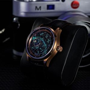 Orologi da polso OBLVLO orologio meccanico automatico di marca superiore per uomo cinturino in pelle impermeabile con stella terrestre luminosa GC