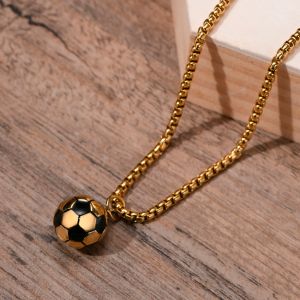 14k Gold 3D Soccer Football Charm Pendant Necklaces for Mens Boys Fans Gift Sports Jewelry