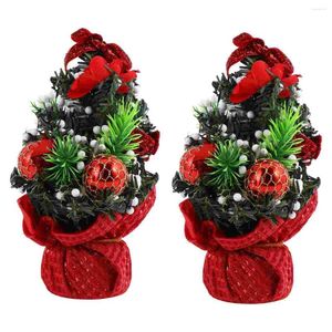 Christmas Decorations 2pcs Tabletop Tree With Flocked White Artificial Ornaments For Xmas Holiday Party Decoration Red