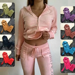 Juicy Apple Women's Tracksuits 2023 Summer Brand Sying 2 Piece Set Velvet Velor Women Track Suit Hoodies and Pants Met Advanced Design Fashion Märke Kläder678