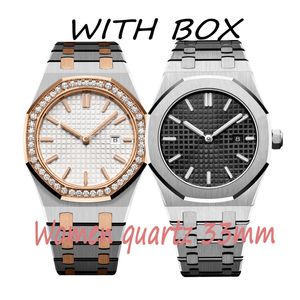 Kutu Lüks Kadınlar İzle Diamond Watch Full Paslanmaz Çelik Kuvars Hareket İzliyor Yüksek kaliteli kadın Whatch 15400 Safir Lady Watch Moda Bilek Swatches