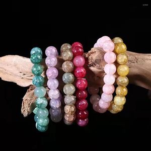 Strand 10mm Crystal Beaded Bracelet Snowflake Crack Fresh Elastic Rope Friendship Bracelets Bouton Pression Jewelry For Women Gifts