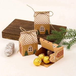 Geschenkpapier 5 Stück Frohe Weihnachten Taschen Hausform Kraftpapier Süßigkeiten Keks Verpackungsboxen Baum Anhänger Party Dekor