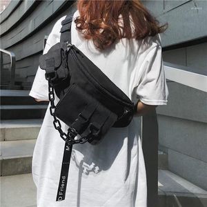 Sacos de cintura plástico uma corrente ombro mulheres harajuku hip casual tático crossbody hop 2024 saco rua homens com techwear