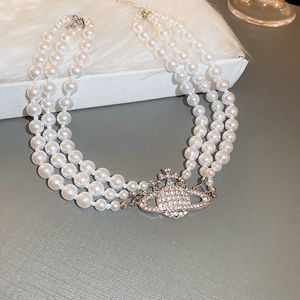 Vintage Trendy Style Desigenr Jewelry Diamond Pearl Multi-layer Saturn Necklace Designer Choker