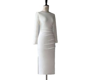 Sonbahar ve kış yeni bir omuz beyaz uzun kollu mizaç ışığı lüks nişan ince küçük elbise