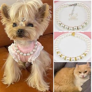 Dog Collars Pearl Necklace For Small Dogs Cats Puppy Bling Wedding Collar Jewelry Chihuahua Yorkie Bichon Costume Pet Accessories