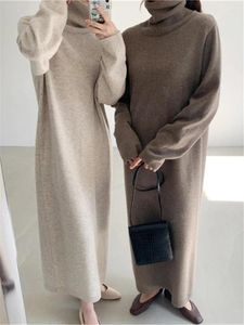 Casual Dresses Long Sleeve Warm Knitted Chic Female Autumn Winter Loose Turtleneck Straight Women Sweater 2024