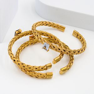 cross-border zircon braided bracelet retro open bracelet jewelry titanium steel plated 18k gold bracelet women's YS191 European and American