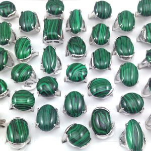 Anelli di malachite grandi placcati in argento da 50 pezzi / lotto per uomo in pietra naturale Bague