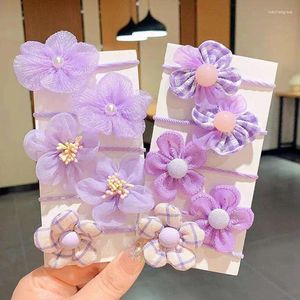 Hair Clips 10Pcs Cute Baby Girl Flower Rubber Rings Bands Suit Kids Accessories Holder Headband