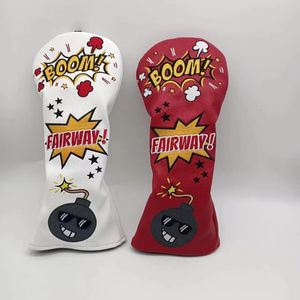 Red Bomb Bombs Premium Leather Golf Wood Head Covers Set Golf Club headcovers för Driver Fairway Hybrid 231229