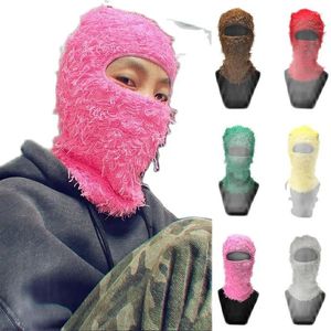 Berets Winter Womens Men Casual Ski Skullies Face Mask Cover Tassel Warm Knitted Hat Long Elastic Hairy Cycling Beanie Cap Gorros