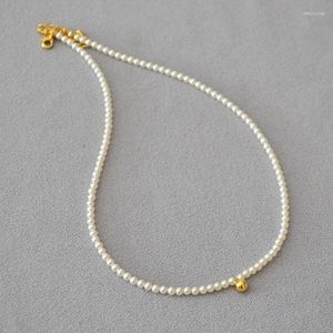 Choker Londany Necklace French Elegance Simplicity Crystal Pearl Beaded Small Golden Bean Delice CollarBone Chain Woman