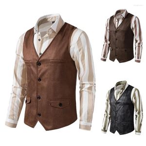 Gilet da uomo 2024 Gilet con scollo a V in pelle scamosciata giacca monopetto uomo casual business party gilet moda solido sottile per gli uomini