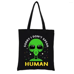 Shopping Bags Funny Alien Graphic Tote Bag Extraterrestrial Print Shoppong Fashion Women's Handbags Shopper Totebag Casual Totes