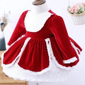 Girl Dresses Autumn Winter Spanish Lolita Princess Velvet Ball Gown Dress Baby Lace Stitching Birthday Party Christmas Easter