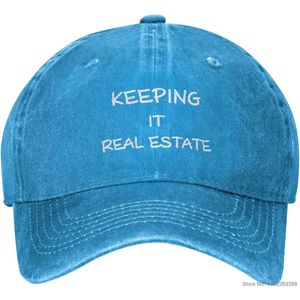 Keep It Real Estate Hat Lavável Boné de beisebol ajustável Chapéu de caminhoneiro Retro Pesca Casual Denim Chapéus Azul