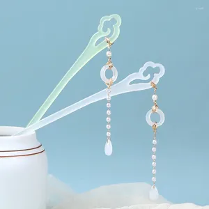 Hårklipp modern cool vanlig cellulosa acetat headpins imitation jade hanfu huvudkläder vattendrop tofs hängskam kvinnor hårkläder gåva