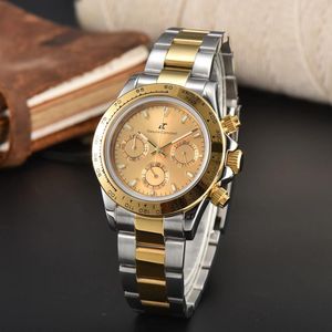 Armbandsur dtn 40mm Japan Miyota VK63 Quartz Movement Luxury Gold Silver Stainless Steel Watch Three Eye Timing Code Sapphire