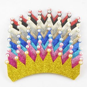 Аксессуары для волос 120 шт./лот, 10 цветов, 3,8 дюйма, блестящая фетровая корона принцессы с жемчугом, незавершенные красочные короны «сделай сам», для девочек GC06