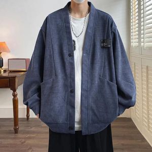 Herrtröjor Single-Breasted Sweater V-ringstickning Kardigan Löst kappa med fickor Fashion för hösten