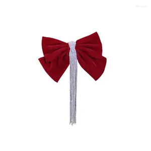 Hair Clips Fashion Korean Long Tassel Rhinestone Clip Women Solid Hairpin Trendy Exaggerated Fabric Ribbon Ladies Accessories