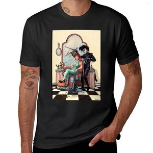 Homens Camisetas Mãos de Tesoura Corte de Cabelo T-shirt Engraçado Camisa Coreana Moda Meninos Curto Mens Algodão