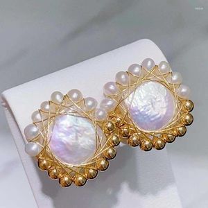 Orecchini a bottone SGARIT Fine Jewerly 14K riempito in oro fatto a mano moda orecchino quadrato perle barocche d'acqua dolce naturali per la festa della donna