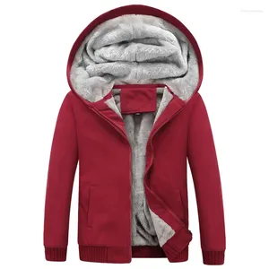 Herrtröjor zip up hoodie tungvikt vinter tröja fleece sherpa fodrad varm jacka plus sammet vadderade män