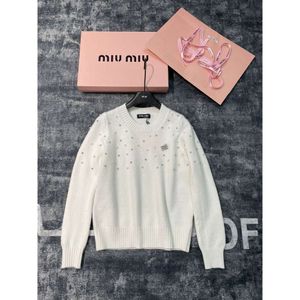 Women's Knits & Tees Mm Home Autumn/winter Heavy Industry Nail Drill Pullover Sweater for Women Fashion Versatile Letter Embroidery Knitwear