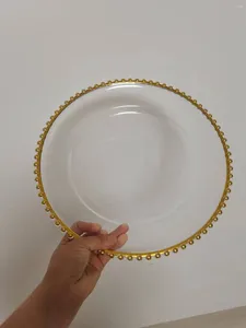 Plates 100/200pieces Clear Plastic Charger With Gold Beads Rim Acrylic Decorative Service Plate