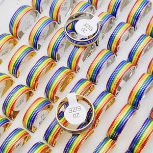 25pcs Wholesale Price Fashion Rainbow Anxiety Rings Women Men Gay LGBT Lesbian Stainless Steel Friendship Accessories Jewelry