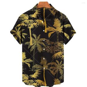 Mäns avslappnade skjortor 2024 kokosnöt träd tryck kort ärm hawaiiansk skjorta singel knapp lapel strand 5xl