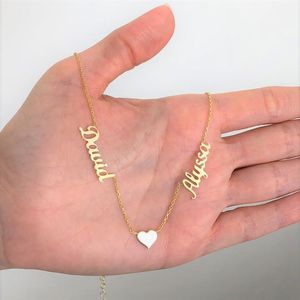 Personalizado dois nomes com coração colar personalizado duplo coração amor declaração colar feminino corrente de aço inoxidável collier femme278y