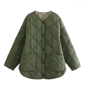 Kvinnorjackor Kvinna Elegant armégrön långärmad singel Breasted Jacket 2024 Autumn Fashion Female O Neck Ladies Casual Solid Outwear