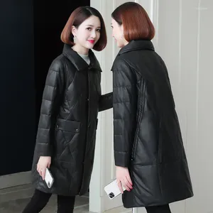 Frauen Leder 2024 Förderung Echte Daunen Jacke Frauen Schafe Haut Medium Lange Koreanische Version Kleine Mann Stehen Kragen Mantel