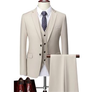 M-6XL Jacka Vest Pants Boutique Pure Color Mens Business Formal Suit 3-delar Set och tvådelar Set Groom Wedding Dress 231229
