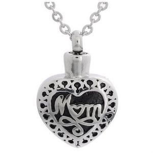 Lily Cremation Jewelry Stainless Steel Waterproof Mom Heart Urn Pendant Memorial Ash Keepsake Pendant Necklace with a Gift Bag312h