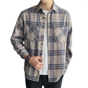 Men's Casual Shirts 2024 Checkered Shirt Hong Kong Fashion Brand Loose And Handsome Brushed Long Sleeved For Men