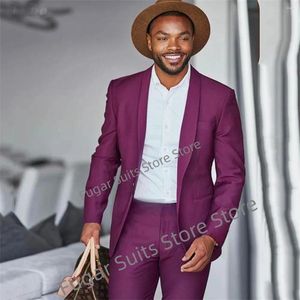 Men's Suits Casual Purple Wedding Mens Elegant Slim Fit Shawl Lapel Groom Tuxedo Banquet 2 Piece Fashion Male Blazer Costume Homme