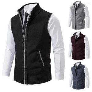Men's Vests Men Vest Stand Collar Knitted Zipper Sweater Stylish Sleeveless Cardigan Soft For Work And Casual Wear