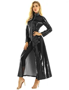 Casacos de trench femininos moda pvc casaco de couro unisex mulheres punk streetwear longo wetlook clubwear homens moto motociclista